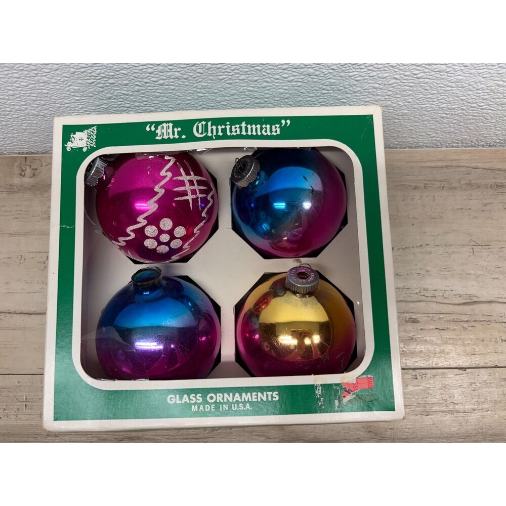 Vtg 1950-60 Set Of 4 Shiny Brite Hand Blown Glass Ball Christmas Tree Ornaments